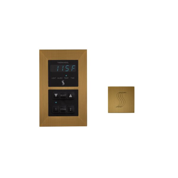 ThermaSol Signature Series Control and Steam Head Kit Square in Antique Brass Finish For Sale