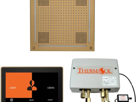 ThermaSol Wellness Hydrovive Shower Package with 10  ThermaTouch Square in Satin Brass Finish Hot on Sale