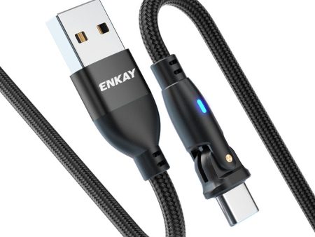 ENKAY 2m 3A Fast Charging USB to Type-C 180 Degree Rotate Nylon Braided Data Cable with LED Indicator Online Hot Sale