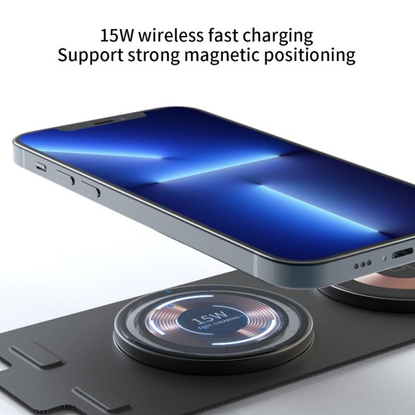 T01 3-in-1 Foldable Wireless Charger Magnetic Wireless Fast Charging Station Pad for iPhone iWatch Earphone Supply