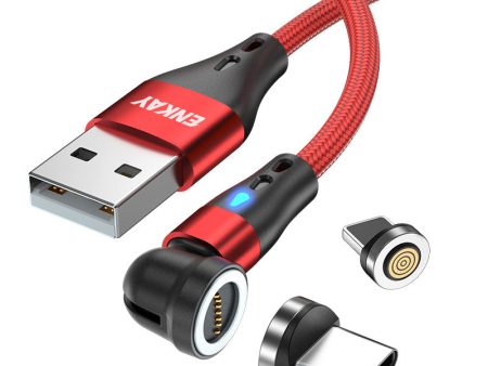 ENKAY HAT PRINCE 2m 3A Fast Charging Magnetic Data Cable 2-in-1 USB to 8-Pin + Type-C Nylon Braided Cord with LED Light Online now