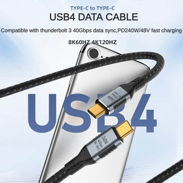 1.8m 8K   60Hz PD 240W Fast Charging Data Cable USB4 40Gbps Type C Male to Male Charger Cord For Sale